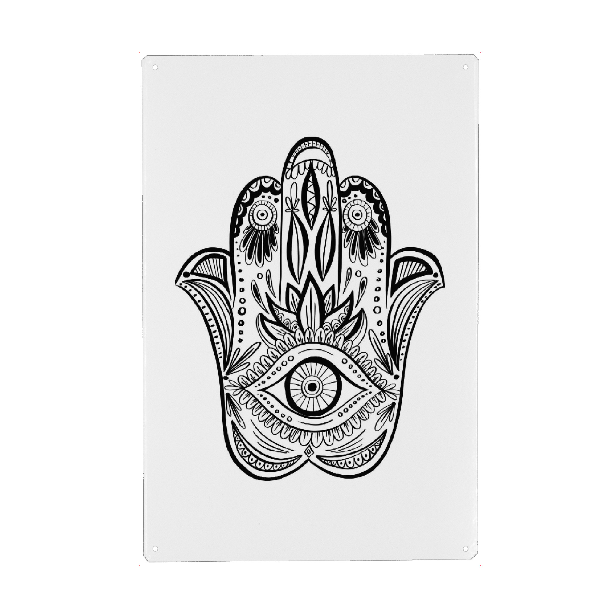 Metall Poster "Hamsa Hand Drawn" artboxONE - Abstrakt,Schwarzweiß - Yoga,Hand,Mandala - Blechschild