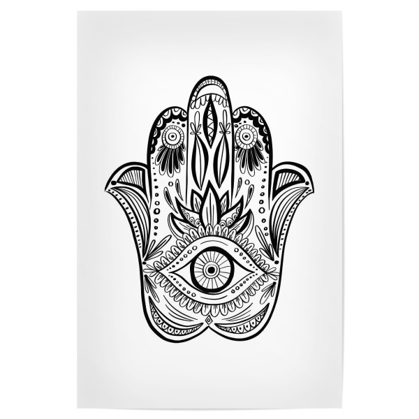 Poster "Hamsa Hand Drawn" artboxONE - Abstrakt,Schwarzweiß - Yoga,Hand,Mandala