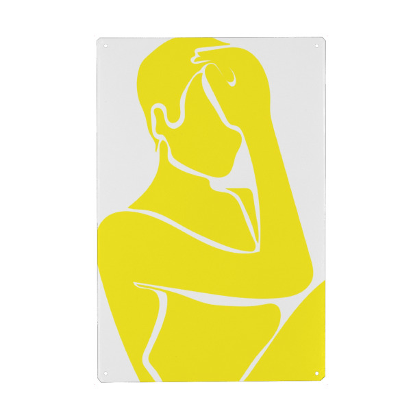 Metall Poster "Frau in gelb" artboxONE - Abstrakt,Menschen - Frau,Bikini,Modern - Blechschild