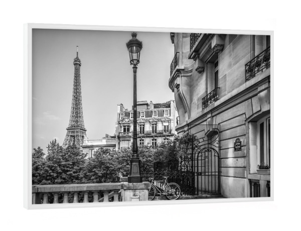 Poster mit weißem Rahmen "Pariser Charme Monochrom" artboxONE - Städte,Reise,Schwarzweiß,Architektur,Städte / Paris