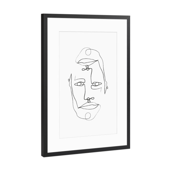 Poster mit Rahmen Schwarz (Metallic) "Double" artboxONE - Abstrakt,Schwarzweiß - Gesicht,Lineart