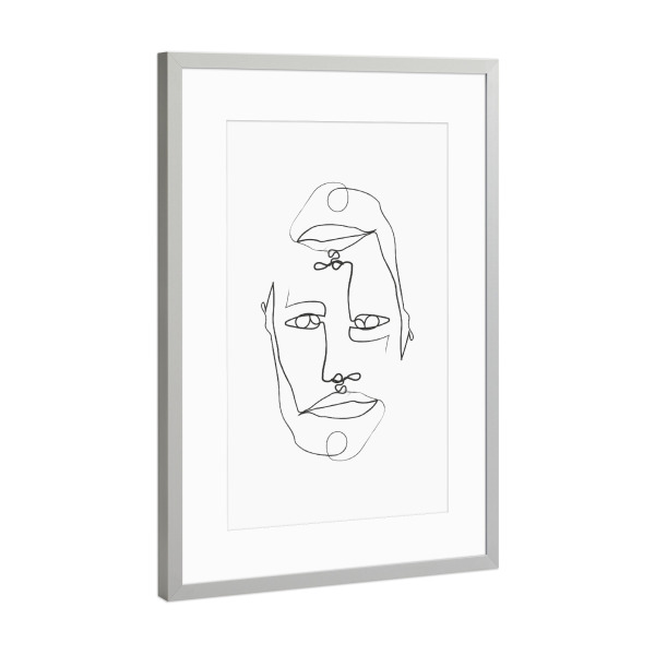 Poster mit Rahmen Silber "Double" artboxONE - Abstrakt,Schwarzweiß - Gesicht,Lineart