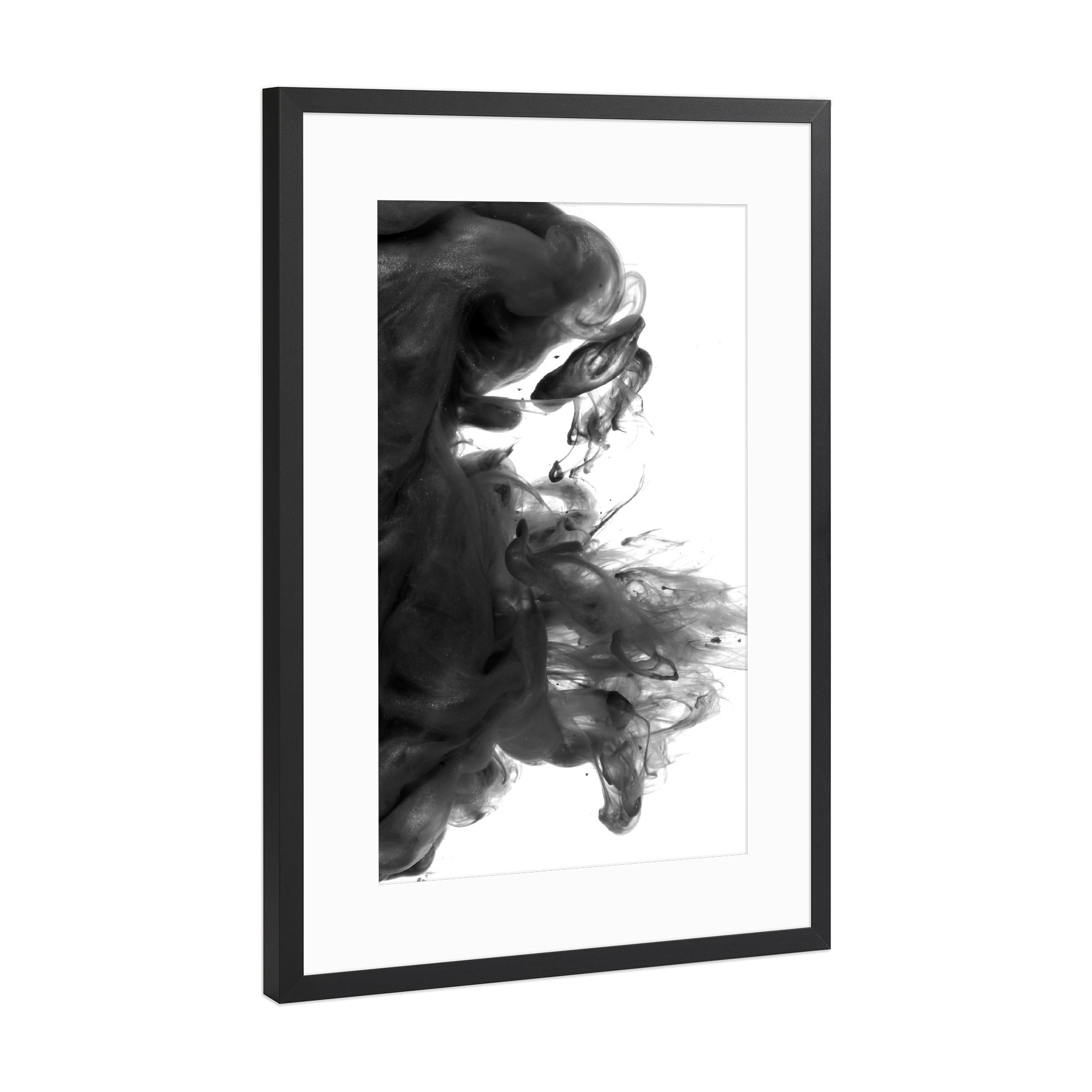 Poster mit Rahmen Schwarz (Metallic) "Ink in water photography" artboxONE - Abstrakt,Schwarzweiß - Tinte,Minimalistisch,Flüssig