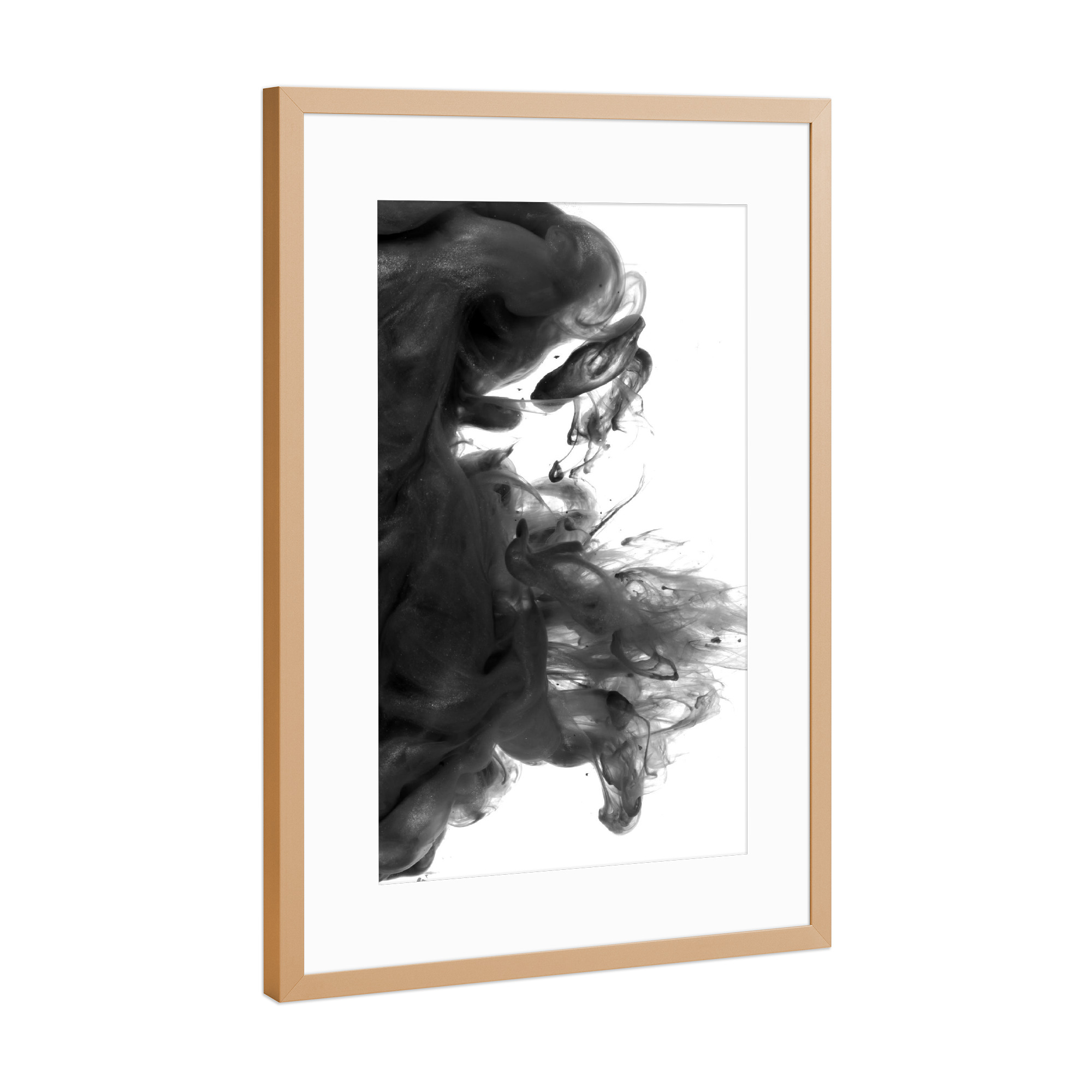 Poster mit Rahmen Kupfer "Ink in water photography" artboxONE - Abstrakt,Schwarzweiß - Tinte,Minimalistisch,Flüssig