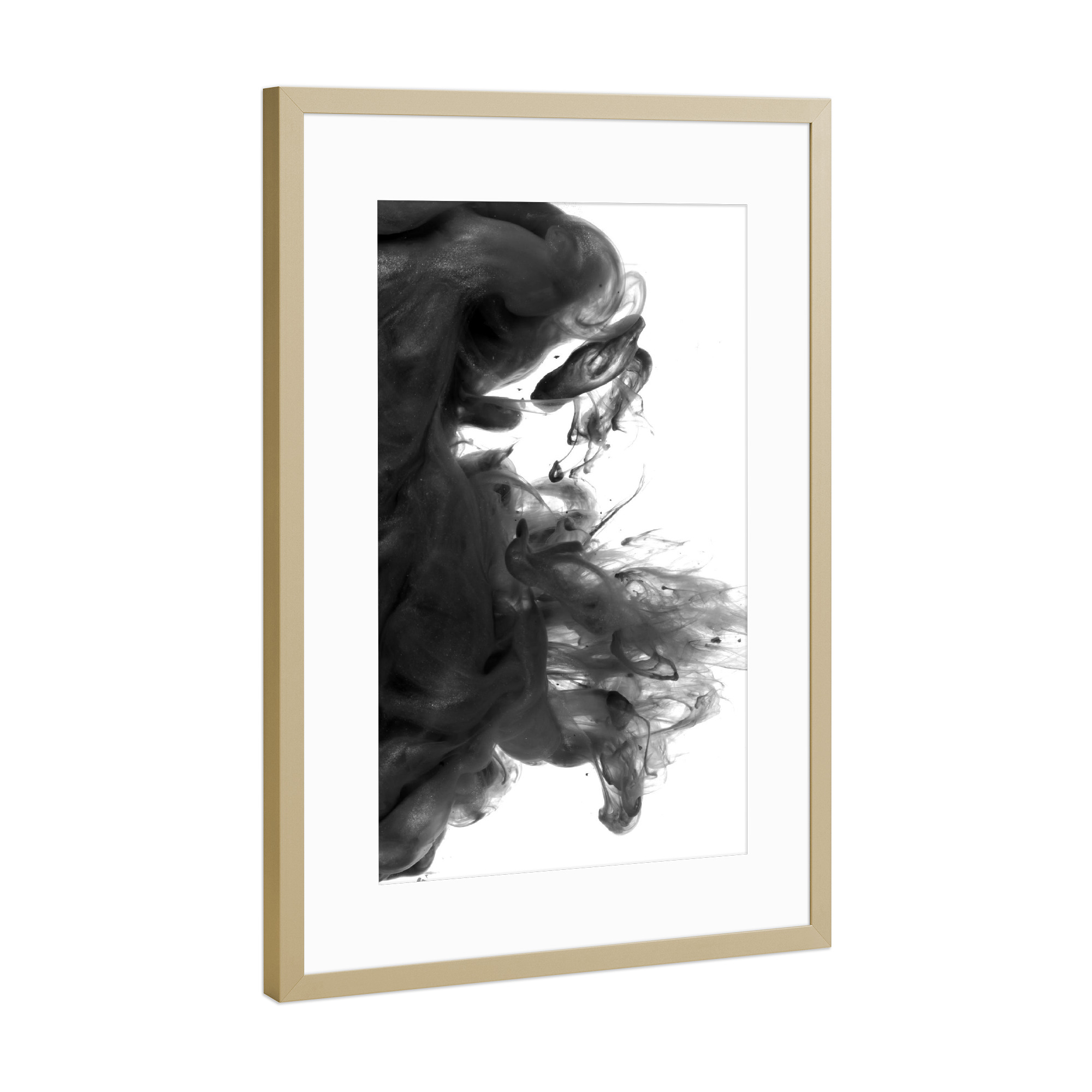 Poster mit Rahmen Gold "Ink in water photography" artboxONE - Abstrakt,Schwarzweiß - Tinte,Minimalistisch,Flüssig