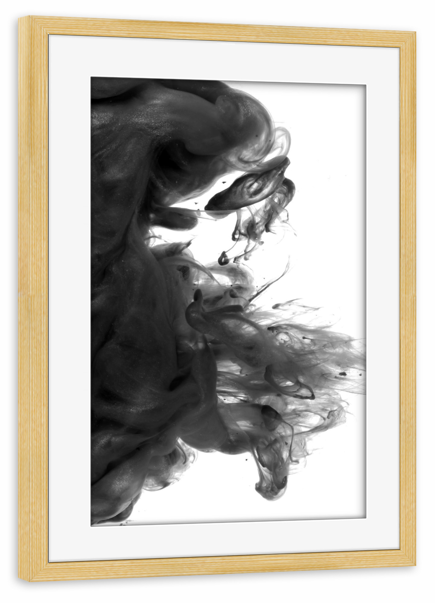 Poster mit Rahmen kiefer "Ink in water photography" artboxONE - Abstrakt,Schwarzweiß - Tinte,Minimalistisch,Flüssig