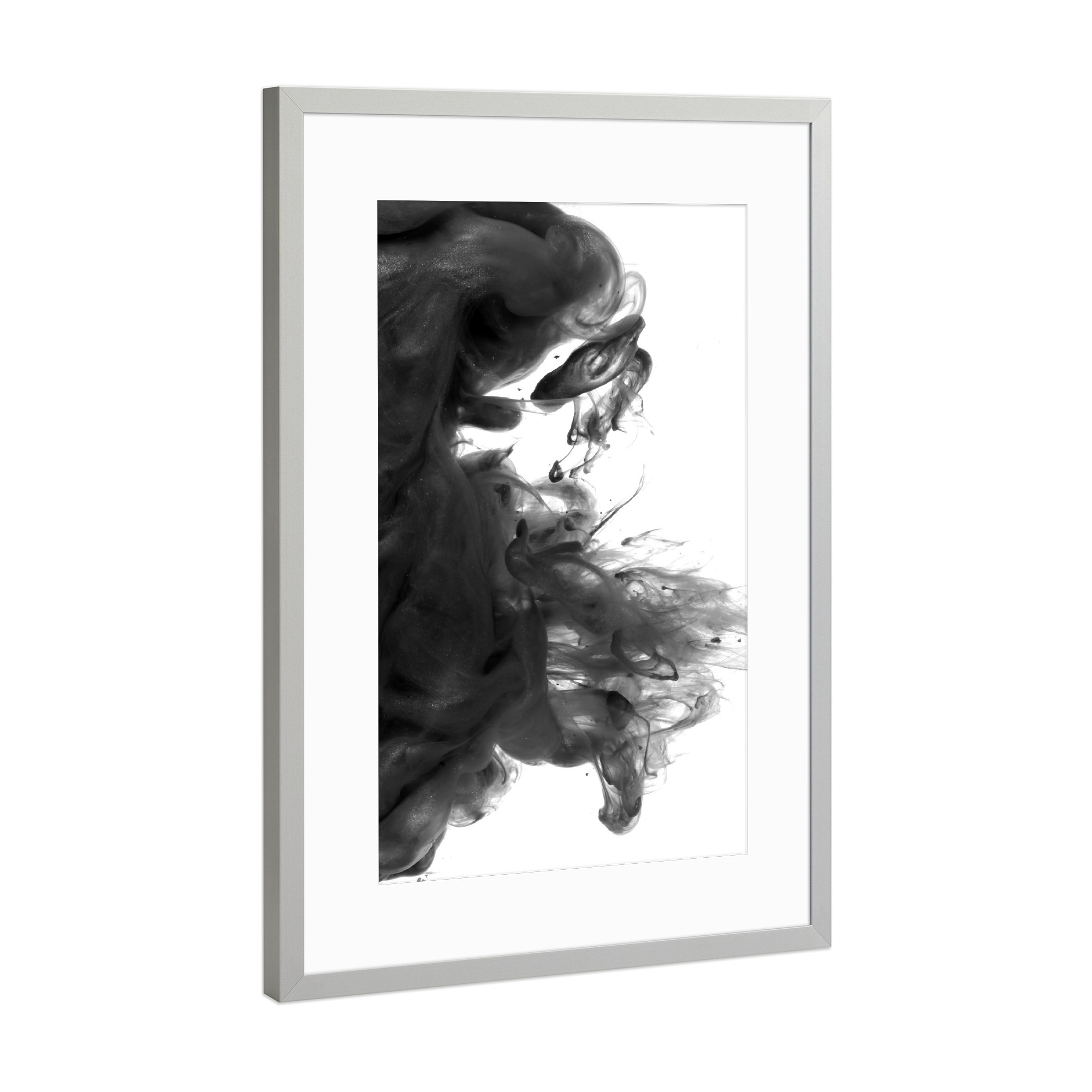 Poster mit Rahmen Silber "Ink in water photography" artboxONE - Abstrakt,Schwarzweiß - Tinte,Minimalistisch,Flüssig