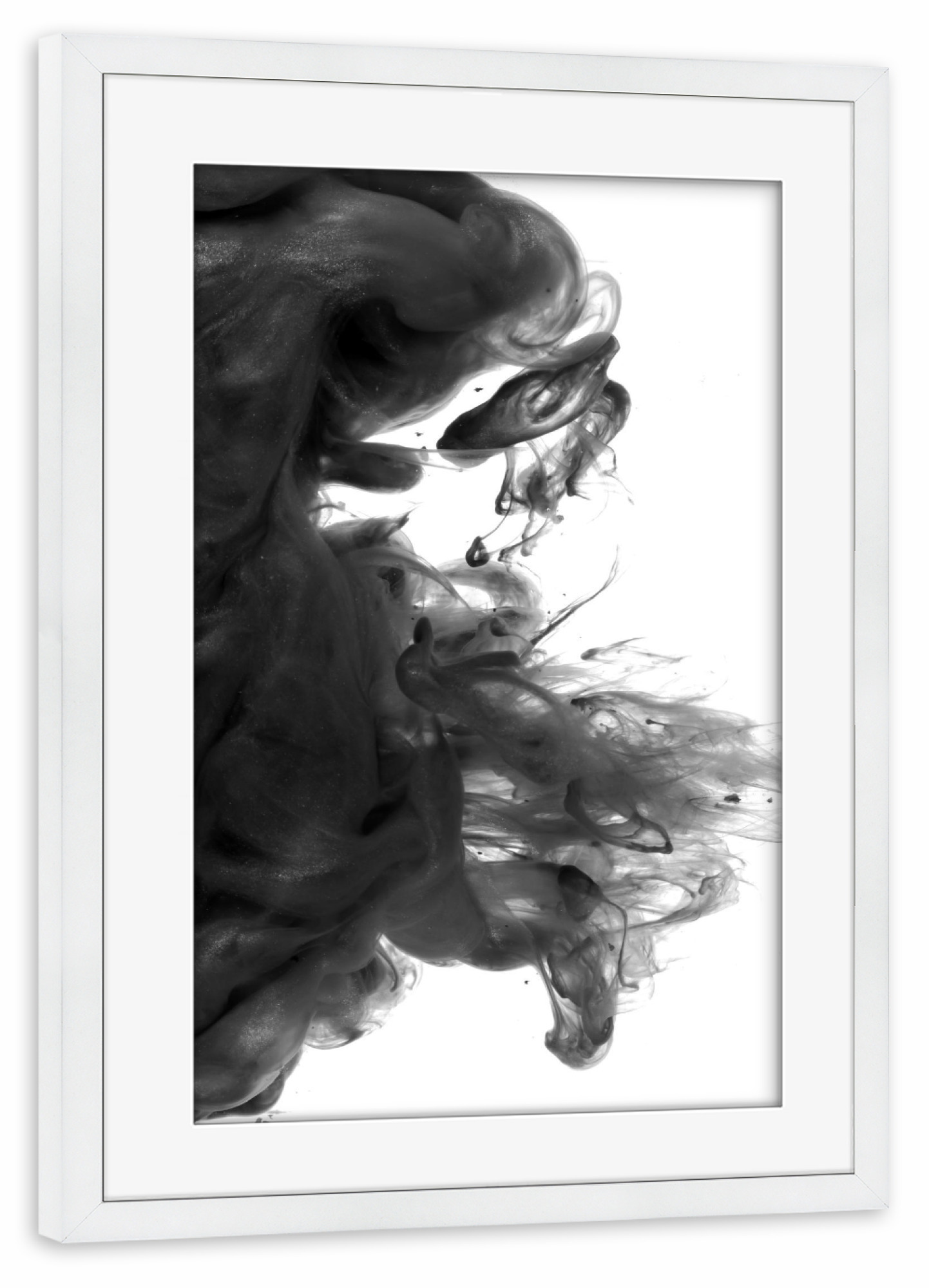 Poster mit Rahmen weiß "Ink in water photography" artboxONE - Abstrakt,Schwarzweiß - Tinte,Minimalistisch,Flüssig