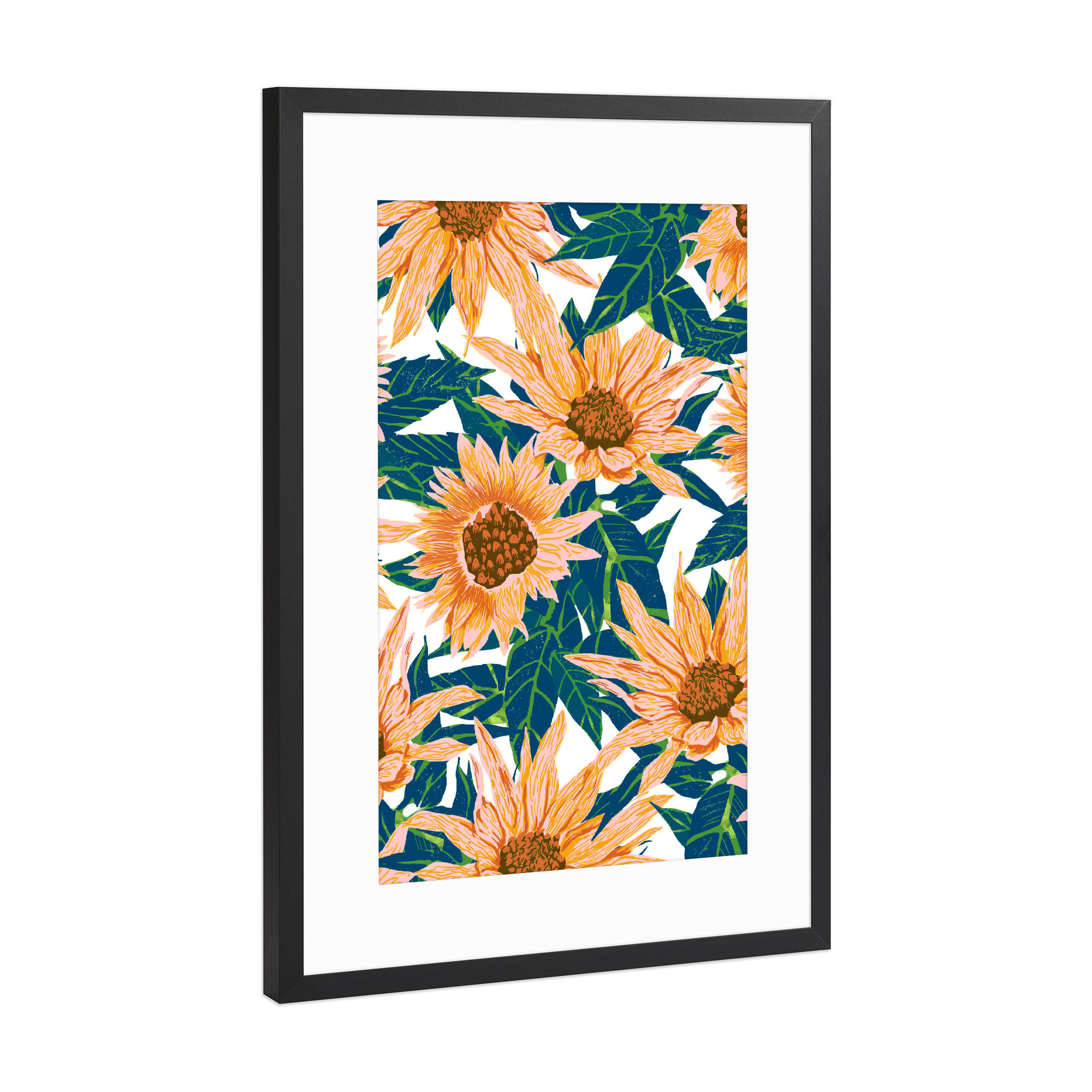 Poster mit Rahmen Schwarz (Metallic) "Blush Sunflowers" artboxONE - Floral - Flower,Sunflower