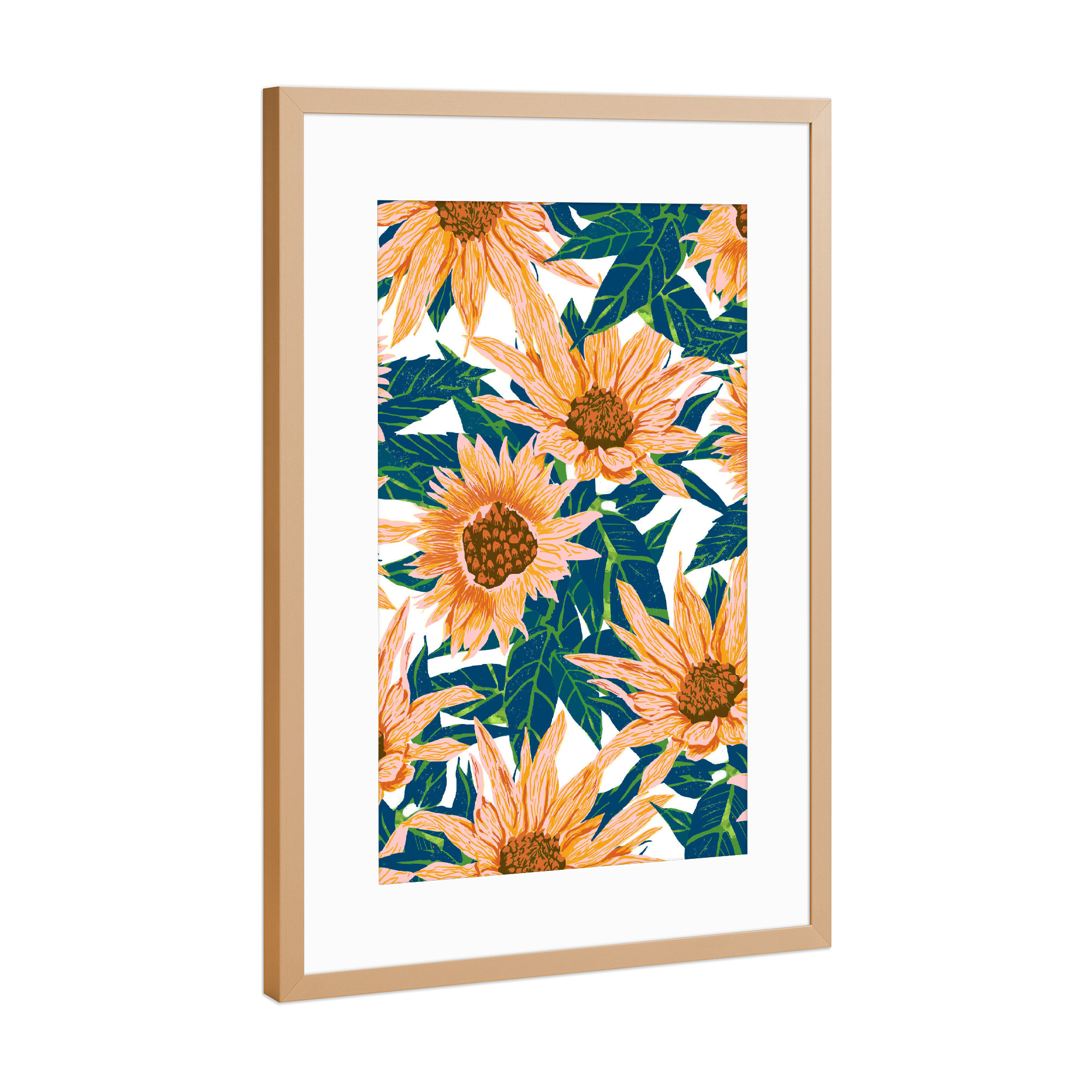 Poster mit Rahmen Kupfer "Blush Sunflowers" artboxONE - Floral - Flower,Sunflower