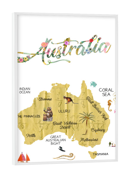 Poster mit weißem Rahmen "Australien Collage" artboxONE - Reise / Länder - Typografie,Australia,Witzig,Blumen