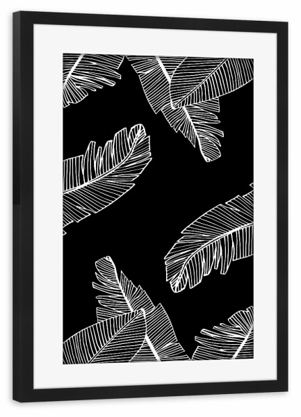Poster mit Rahmen schwarz "Banana Leaves Black - Motif Six" artboxONE - Floral,Schwarzweiß - Palm leaves,Palmtree,Leaves