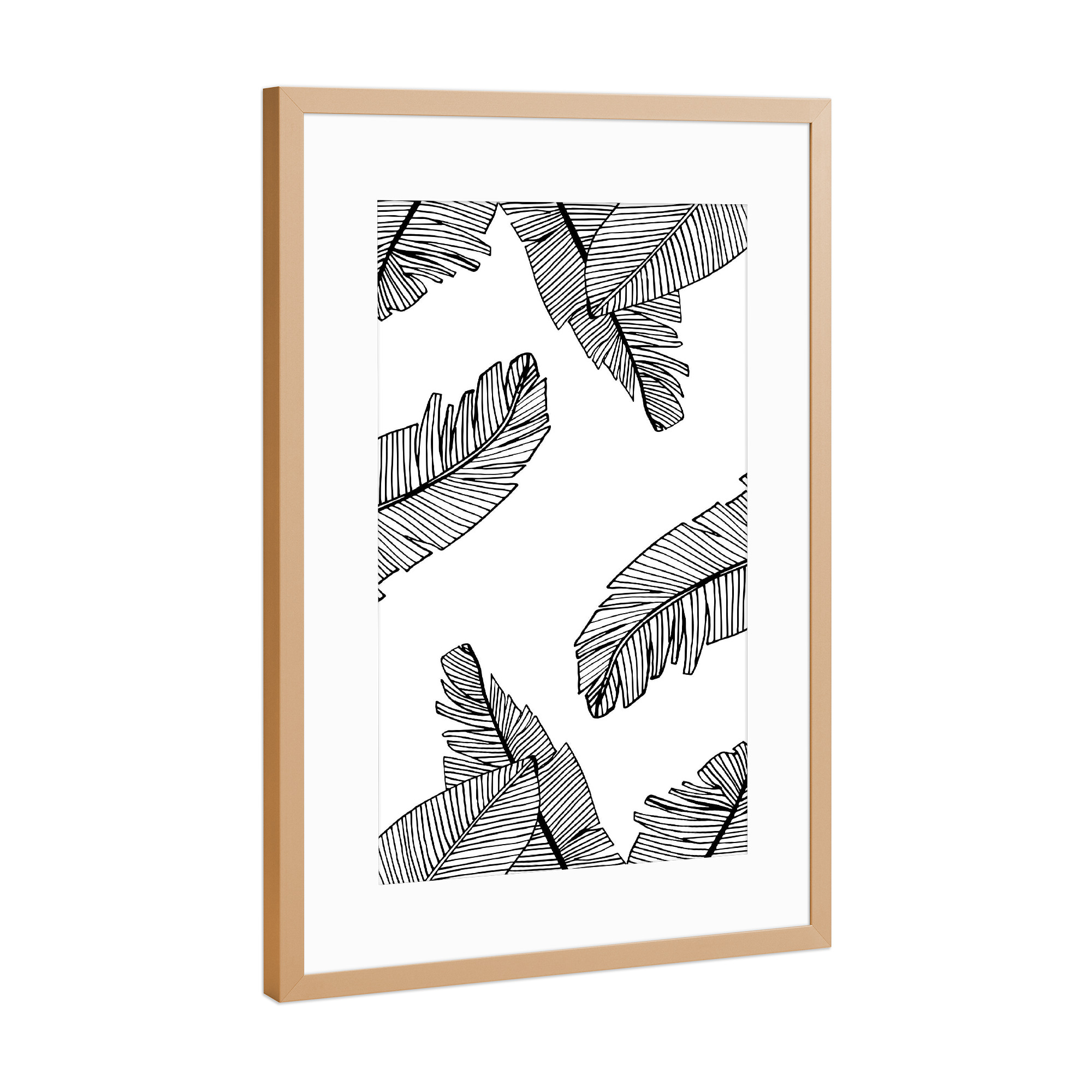 Poster mit Rahmen Kupfer "Banana Leaves White - Motif Six" artboxONE - Floral,Schwarzweiß - Leaf,Banana