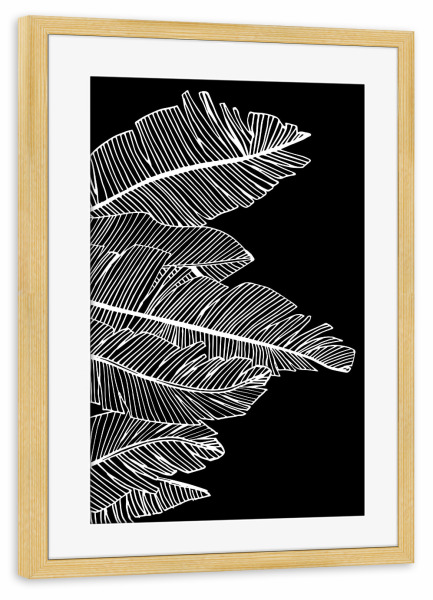 Poster mit Rahmen kiefer "Banana Leaves Black - Motif Five" artboxONE - Natur,Floral,Abstrakt,Schwarzweiß