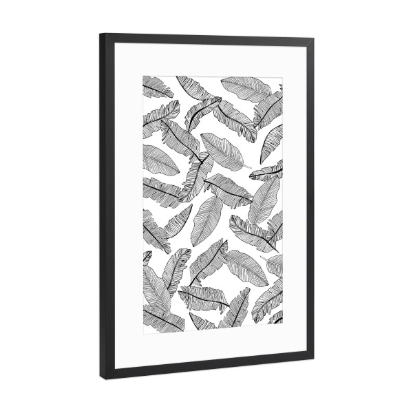 Poster mit Rahmen Schwarz (Metallic) "Banana Leaves White - Motif Four" artboxONE - Natur,Floral,Abstrakt,Schwarzweiß
