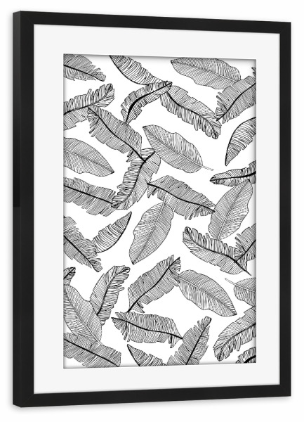 Poster mit Rahmen schwarz "Banana Leaves White - Motif Four" artboxONE - Natur,Floral,Abstrakt,Schwarzweiß