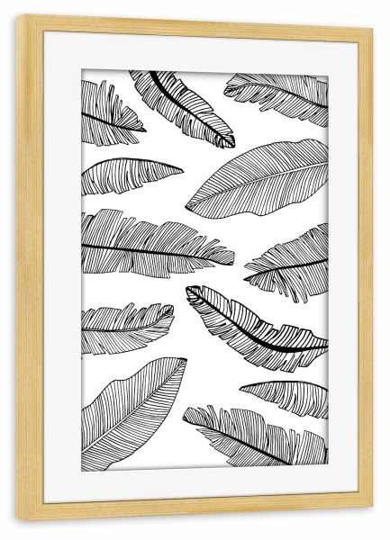 Poster mit Rahmen kiefer "Banana Leaves White - Motif Three" artboxONE - Floral,Schwarzweiß - Leaf,Banana
