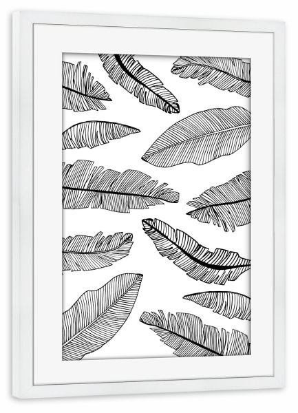 Poster mit Rahmen weiß "Banana Leaves White - Motif Three" artboxONE - Floral,Schwarzweiß - Leaf,Banana