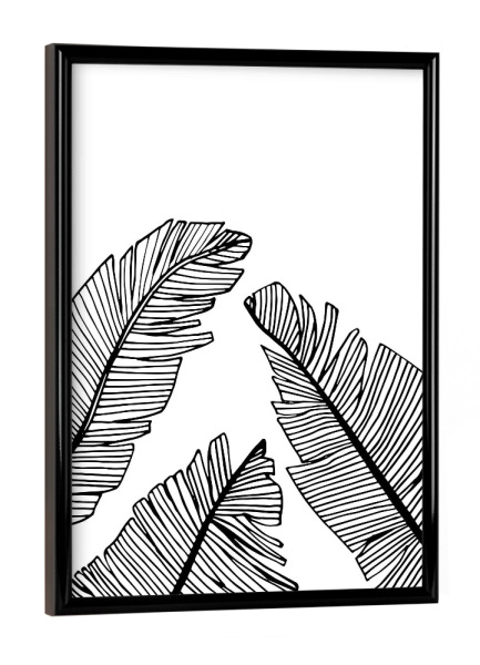 Poster mit schwarzem Rahmen "Banana Leaves White - Motif Two" artboxONE - Natur,Reise,Floral,Abstrakt,Schwarzweiß