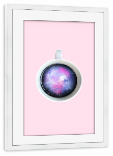 Poster mit Rahmen weiß "A Cup of Universe" artboxONE - Essen & Trinken,Abstrakt,Ultraviolet - Ultraviolet,Galaxy,Coffee,Mug,Cup