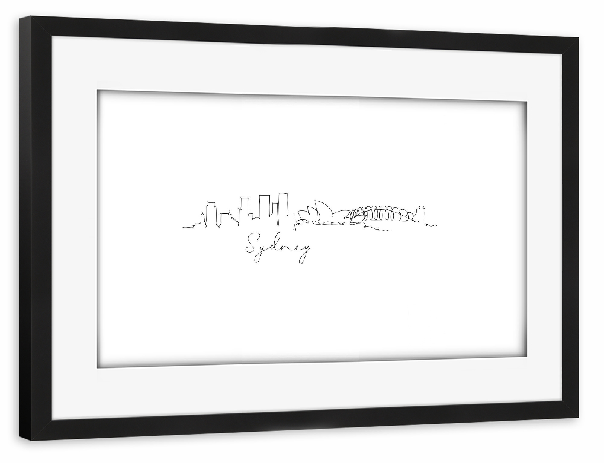 Poster mit Rahmen schwarz "Pen line silhouette Sydney" artboxONE - Städte,Reise,Schwarzweiß,Städte / Sydney