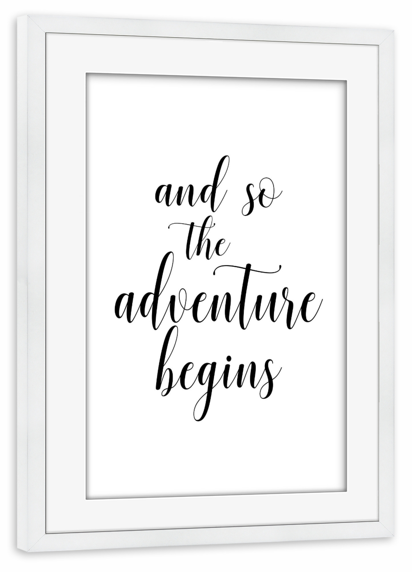 Poster mit Rahmen weiß "The adventure begins" artboxONE - Typografie,Schwarzweiß,Liebe - Adventure,Marriage,Wedding,Love