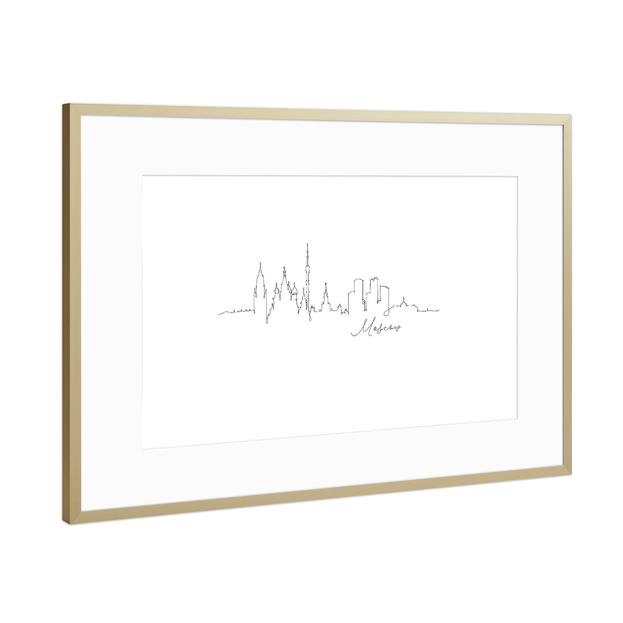 Poster mit Rahmen Gold "Pen line silhouette Moscow" artboxONE - Städte,Schwarzweiß - Russia,Lineart,Skyline