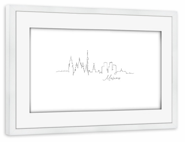 Poster mit Rahmen weiß "Pen line silhouette Moscow" artboxONE - Städte,Schwarzweiß - Russia,Lineart,Skyline