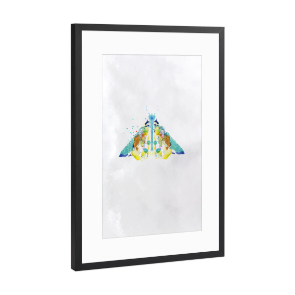 Poster mit Rahmen Schwarz (Metallic) "Monotype vivid moth colorful" artboxONE - Floral,Tiere - Fly,Insekt,Watercolor