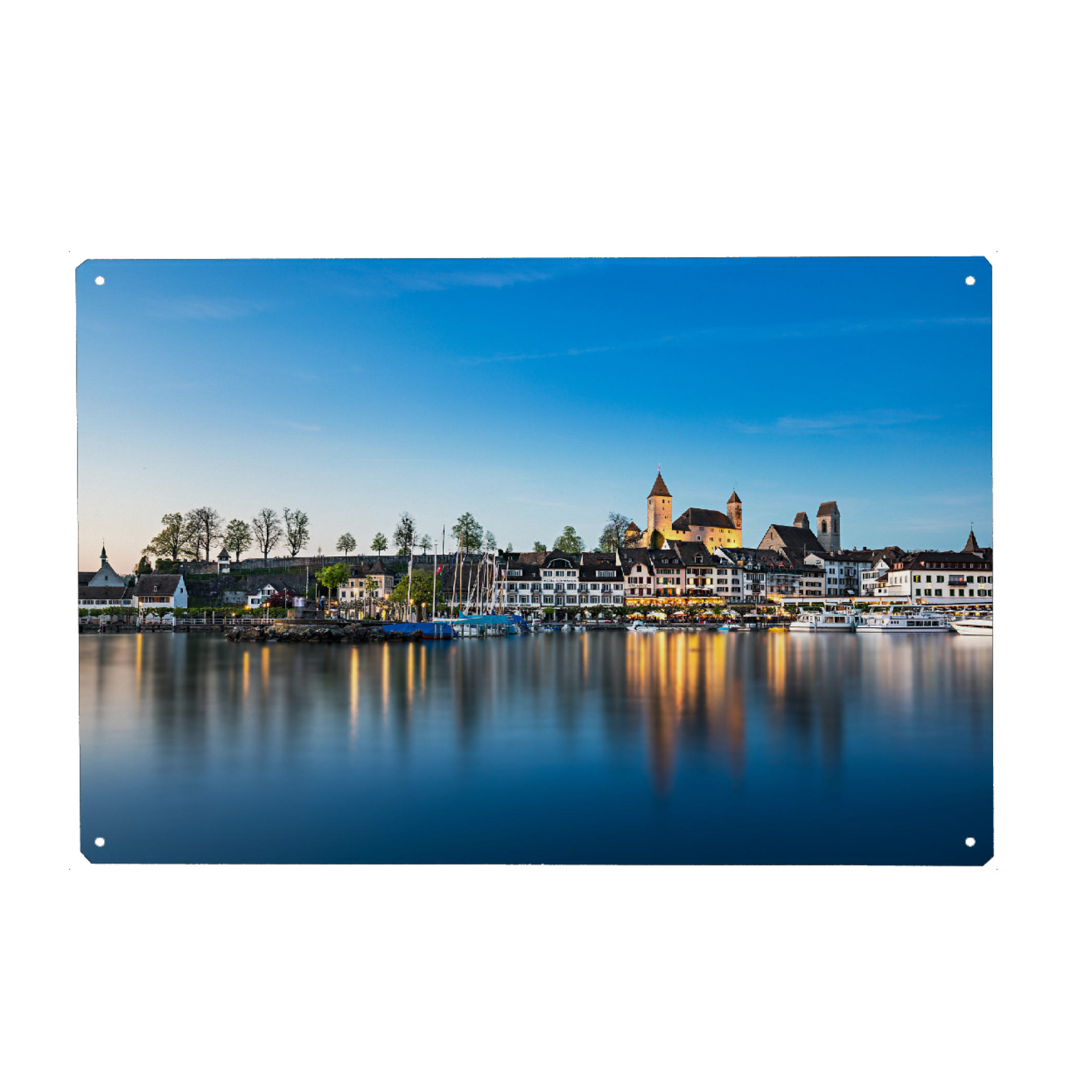 Holzbild "Rapperswil zur blauen Stunde" artboxONE - Städte / Weitere - Rapperswil,Zürichsee,St. gallen,See