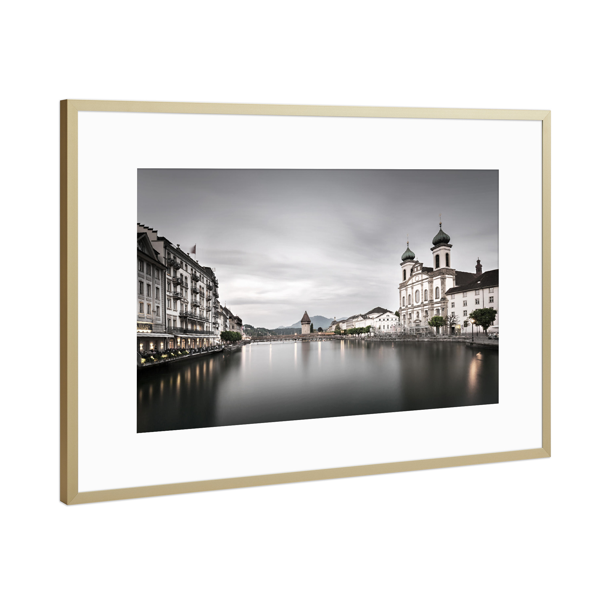 Poster mit Rahmen Gold "Kapellbrücke, Luzern" artboxONE - Städte / Weitere - Luzern,Schweiz,Stadt,Fluss