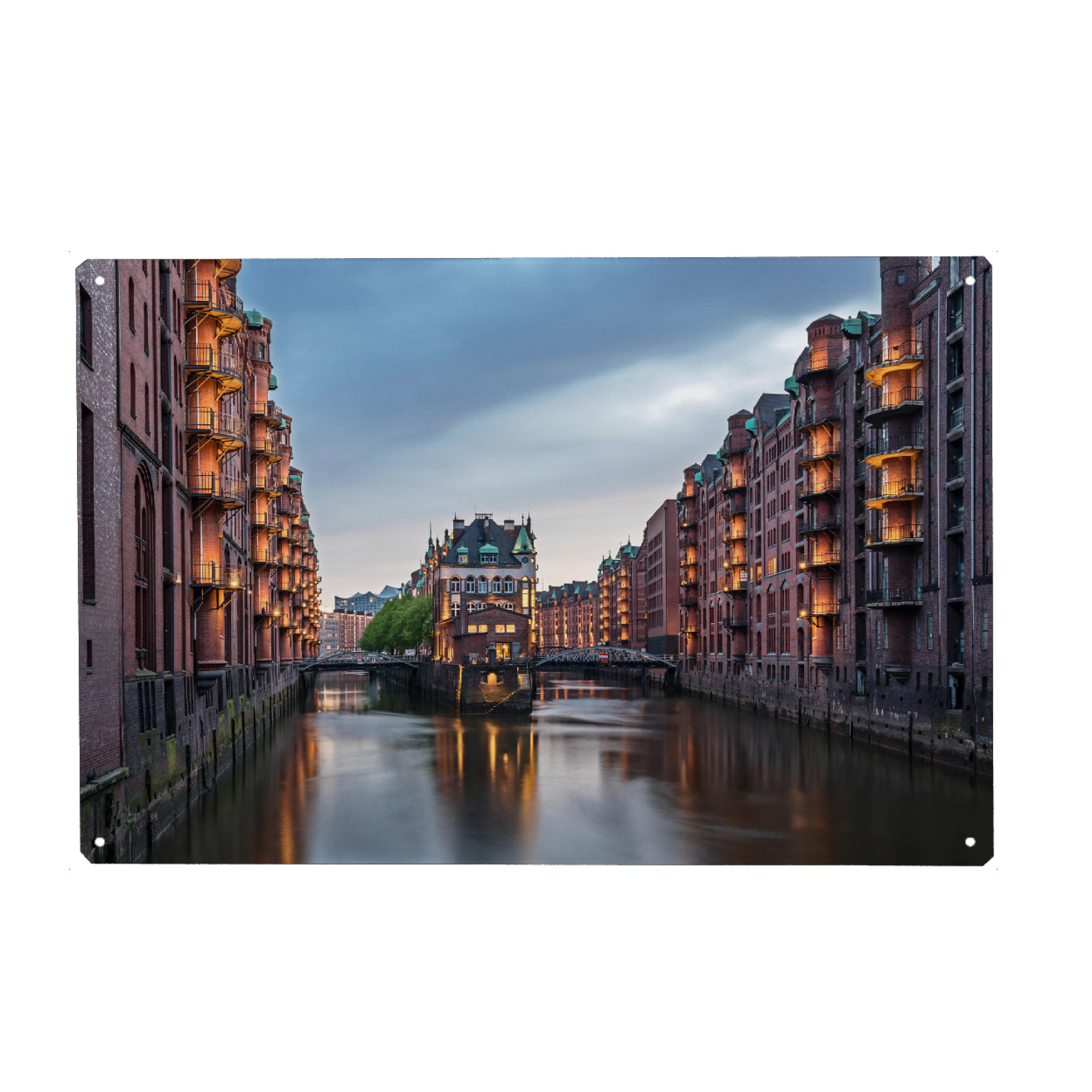 Metall Poster "Blaue Stunde in Hamburg" artboxONE - Städte / Hamburg - Hamburg,Speicherstadt,Stadt,Deutschland - Blechschild