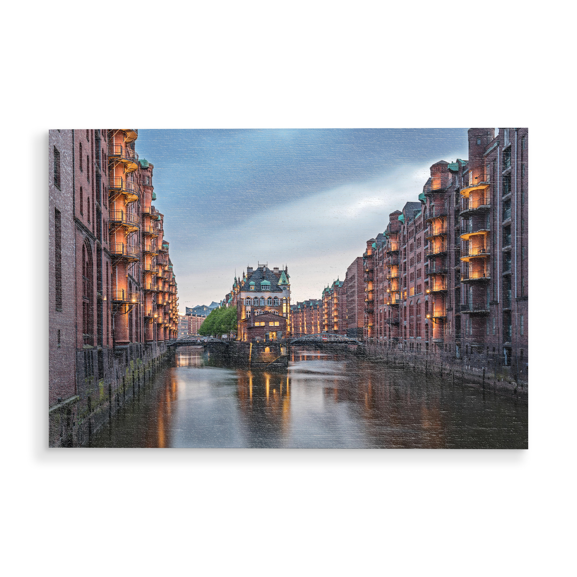 Holzbild "Blaue Stunde in Hamburg" artboxONE - Städte / Hamburg - Hamburg,Speicherstadt,Stadt,Deutschland