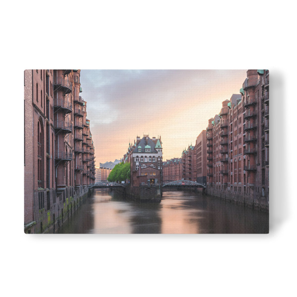 Leinwandbild "Sonnenuntergang über Hamburg" artboxONE - Städte / Hamburg - Hamburg,Speicherstadt,Sonnenuntergang,Stadt,Hafen