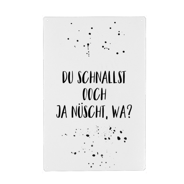Metall Poster "DU SCHNALLST OOCH JA NÜSCHT, WA" artboxONE - Typografie,Schwarzweiß,Lustig