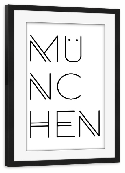 Poster mit Rahmen schwarz "Typobild MÜNCHEN" artboxONE - Städte / München,Typografie,Schwarzweiß - München,Stadt,Typo,Bayern