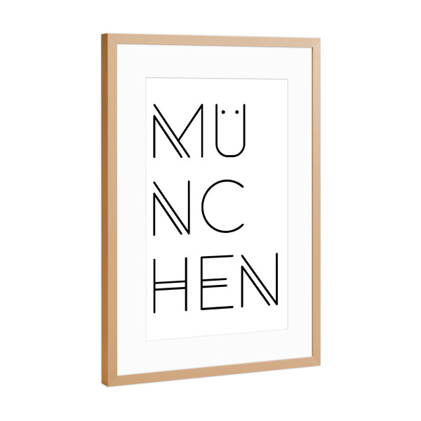 Poster mit Rahmen Kupfer "Typobild MÜNCHEN" artboxONE - Städte / München,Typografie,Schwarzweiß - München,Stadt,Typo,Bayern