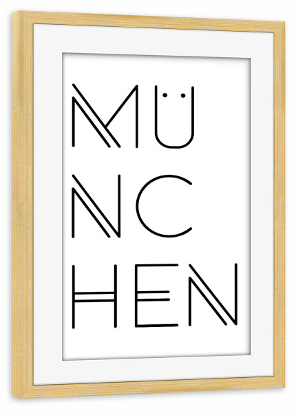 Poster mit Rahmen kiefer "Typobild MÜNCHEN" artboxONE - Städte / München,Typografie,Schwarzweiß - München,Stadt,Typo,Bayern