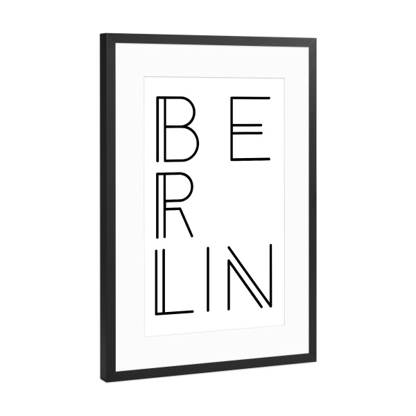 Poster mit Rahmen Schwarz (Metallic) "Typobild BERLIN" artboxONE - Städte / Berlin,Typografie,Schwarzweiß - Berlin,Deutschland