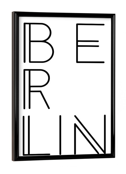 Poster mit schwarzem Rahmen "Typobild BERLIN" artboxONE - Städte / Berlin,Typografie,Schwarzweiß - Berlin,Deutschland