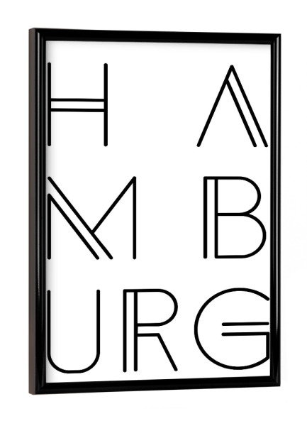 Poster mit schwarzem Rahmen "Typobild HAMBURG" artboxONE - Städte / Hamburg,Schwarzweiß - Hamburg,Stadt,Buchstaben