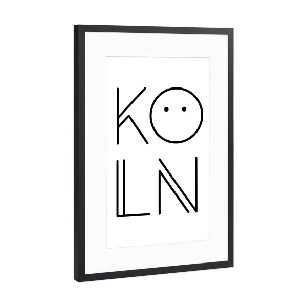 Poster mit Rahmen Schwarz (Metallic) "Typobild KÖLN" artboxONE - Städte / Köln,Typografie,Schwarzweiß - Buchstaben,Stadt,Köln,Kölsch,Minimalismus