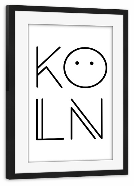 Poster mit Rahmen schwarz "Typobild KÖLN" artboxONE - Städte / Köln,Typografie,Schwarzweiß - Buchstaben,Stadt,Köln,Kölsch,Minimalismus