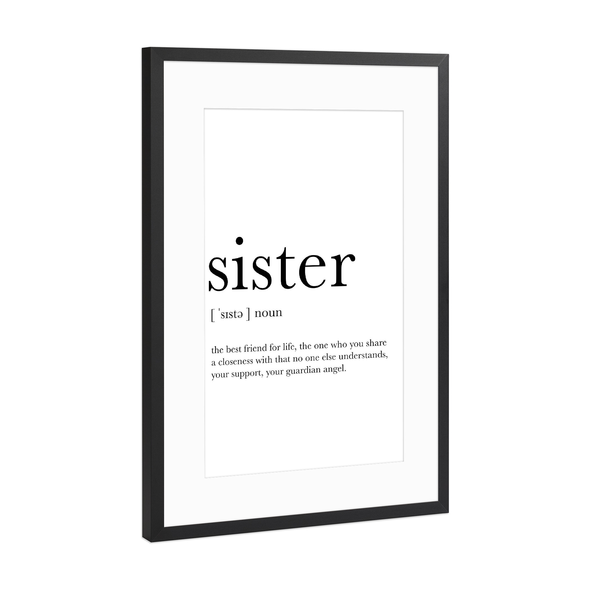 Poster mit Rahmen Schwarz (Metallic) "Sister Definition" artboxONE - Typografie,Schwarzweiß,Lustig