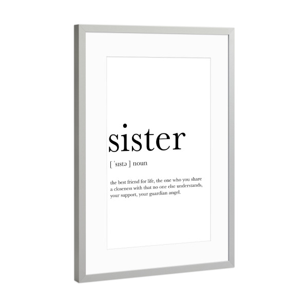 Poster mit Rahmen Silber "Sister Definition" artboxONE - Typografie,Schwarzweiß,Lustig