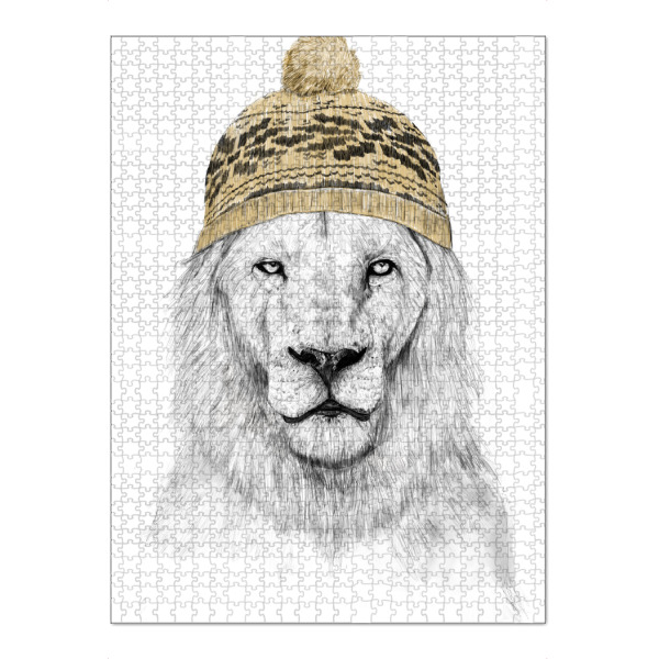 Puzzle Ravensburger "Winter lion" artboxONE - Tiere,Lustig - Lion,Animal,Hat,Winter - Bild lion