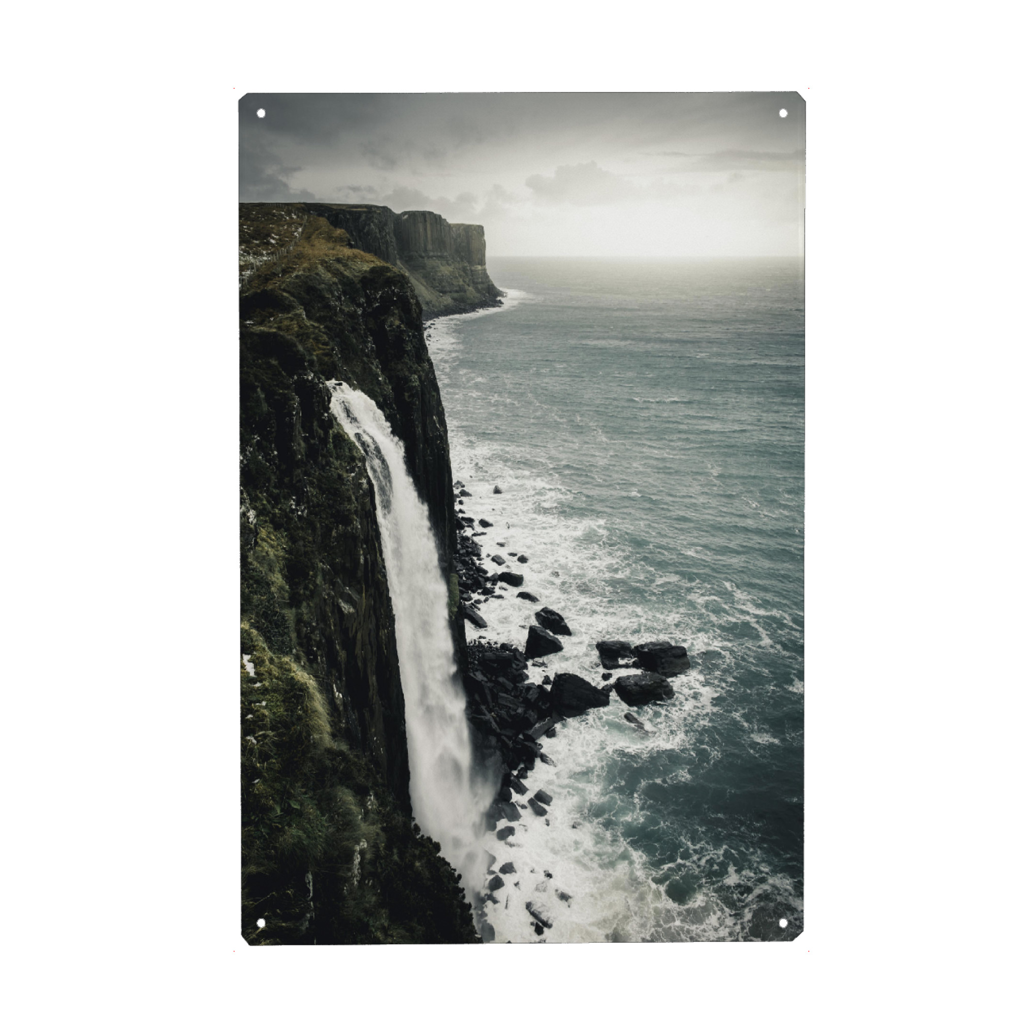 Metall Poster "Kilt Rock Waterfall" artboxONE - Natur,Reise,Reise / Länder - Schottland,Wasserfall,Ozean,Meer,Wasser - Blechschild