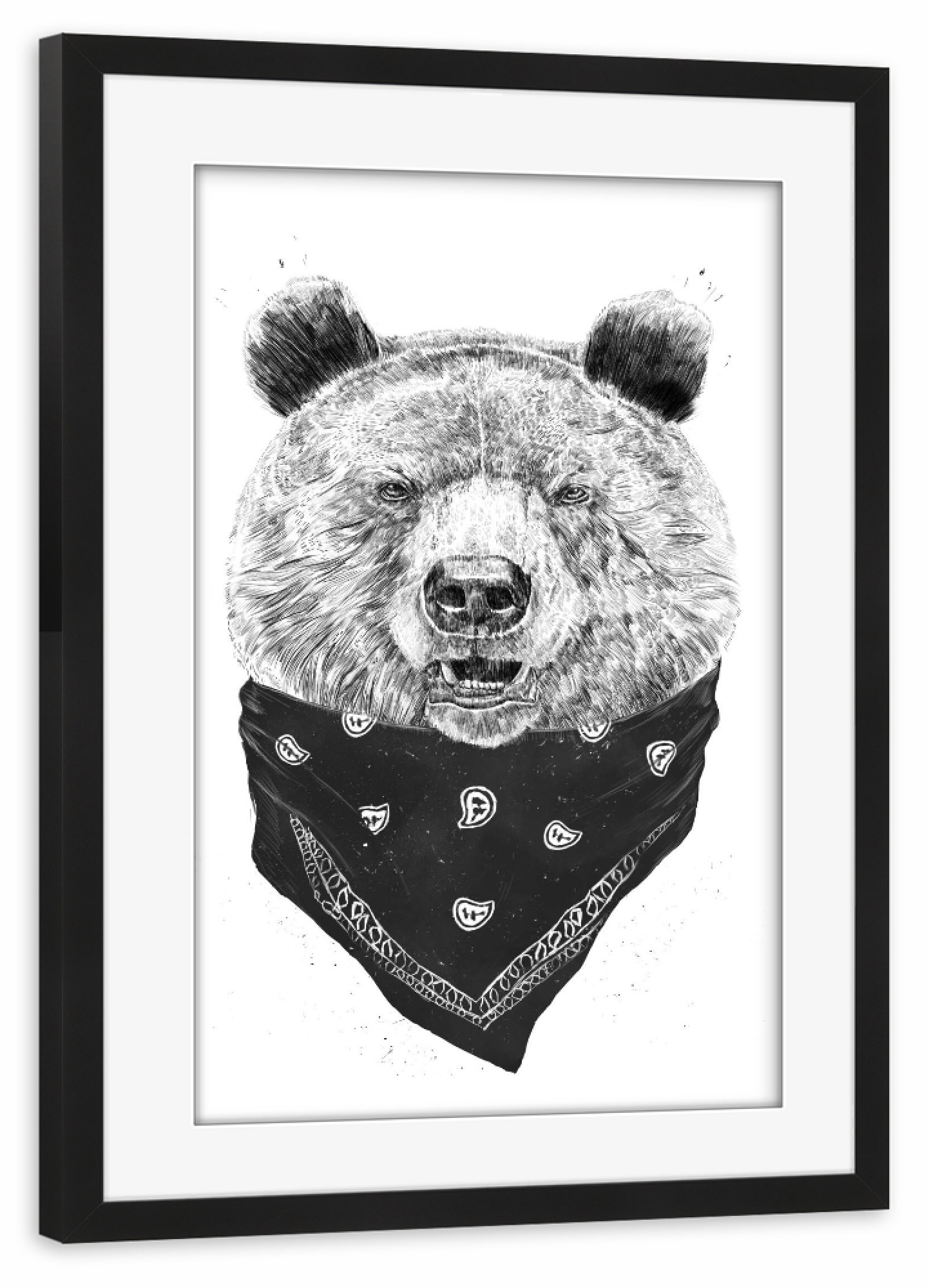 Poster mit Rahmen schwarz "Wild bear" artboxONE - Tiere,Schwarzweiß,Lustig - Bear,Animal,Scarf