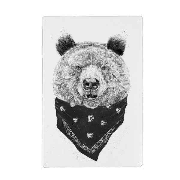 Holzbild "Wild bear" artboxONE - Tiere,Schwarzweiß,Lustig - Bear,Animal,Scarf