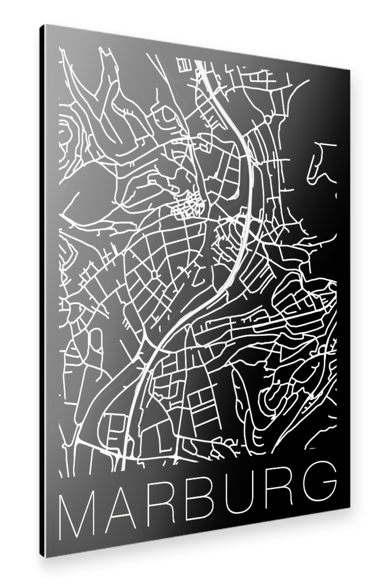 Alu-Dibond "Retro Map of Marburg Germany Black" 30x20 cm artboxONE